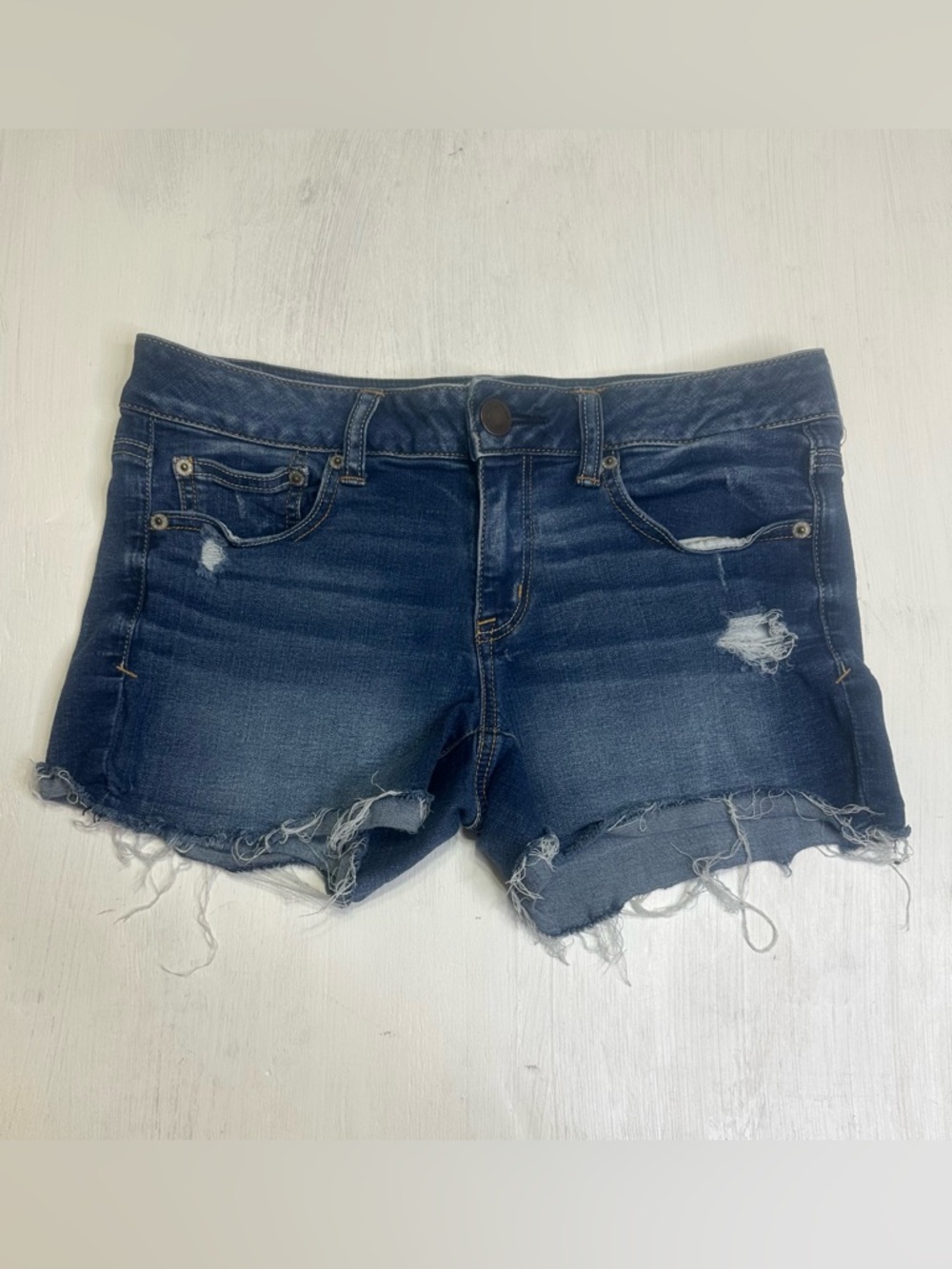 American Eagle Outfitters Cutoff Shorts Distressed Super Stretch Size 10 Blue